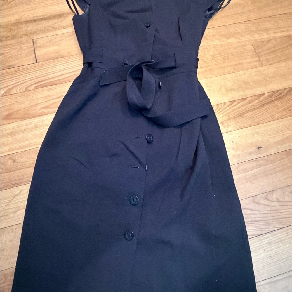 Calvin Klein Elegant Black Midi Dress Sleeveless Button Up